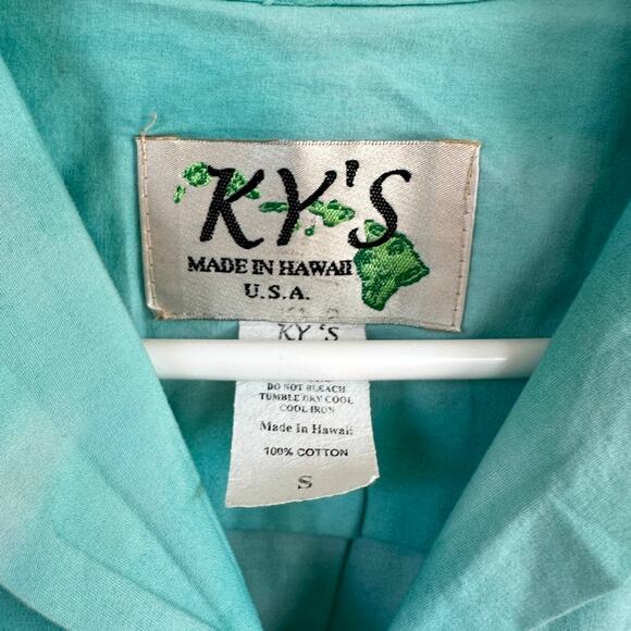 Ky's Vintage Hawaiian Shirt Motorcycle Biker Short Sleeve Resort Vacation Blue S - Picture 6 of 13